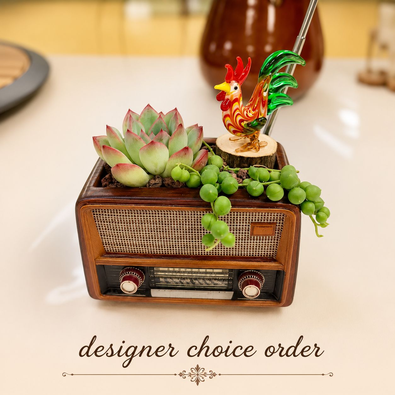 Mini Glass Rooster – Colorful Succulent Planter Accent & Kit Add-On