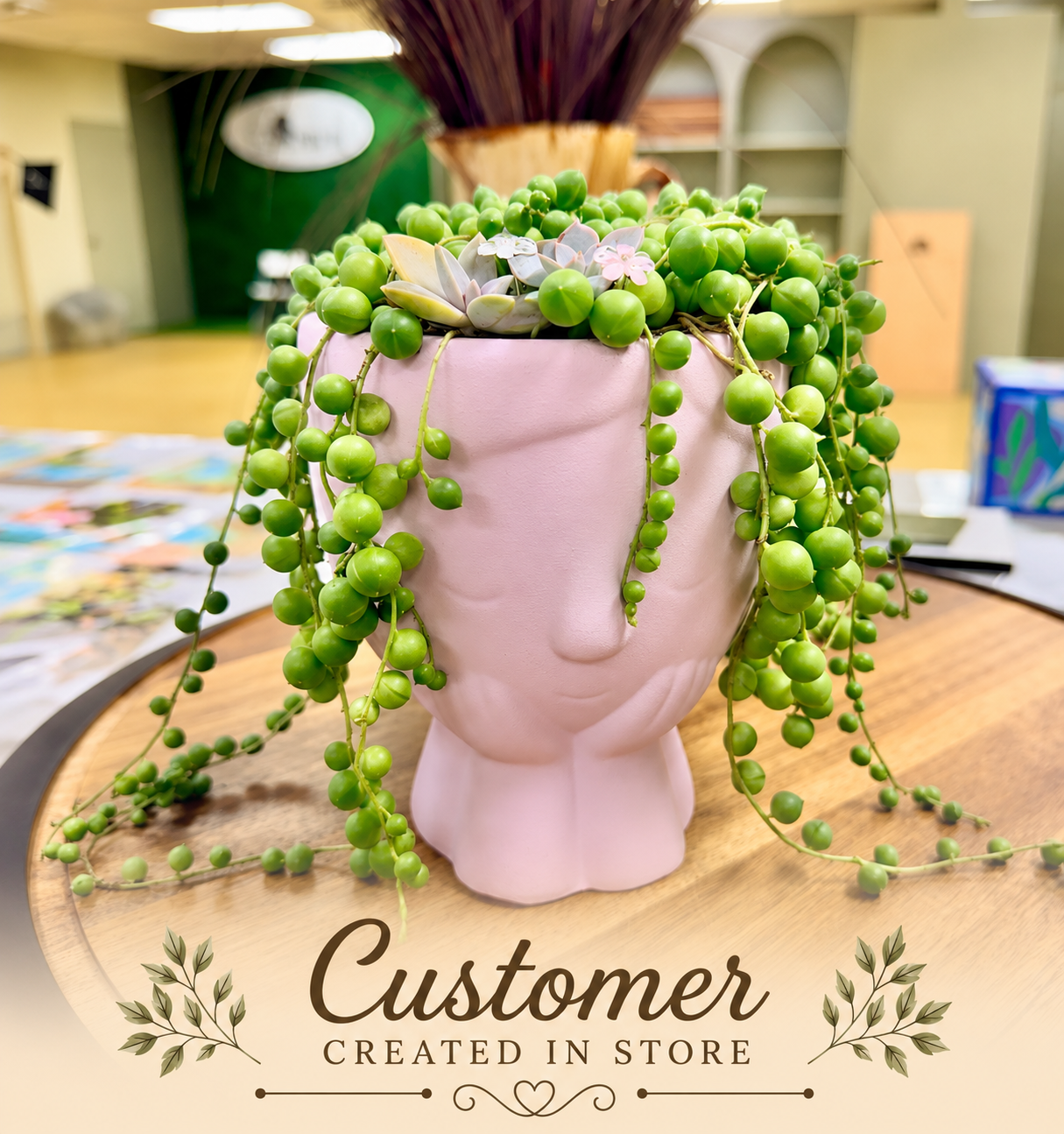 5" Sweet Girl Ceramic Face Planter with Drainage Hole - Optional String Of Pearls