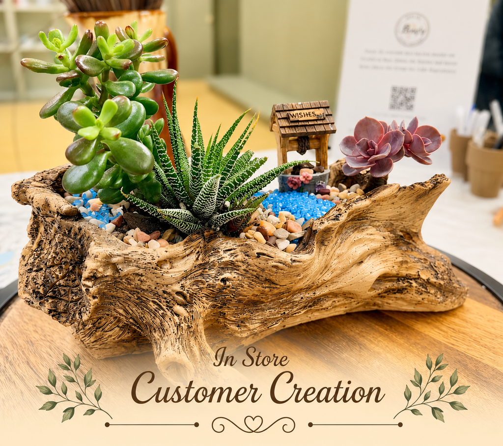 Rustic Driftwood Log Succulent Planter with Drainage – Realistic Wood Look Resin Planter – Woodland Succulent Arrangement