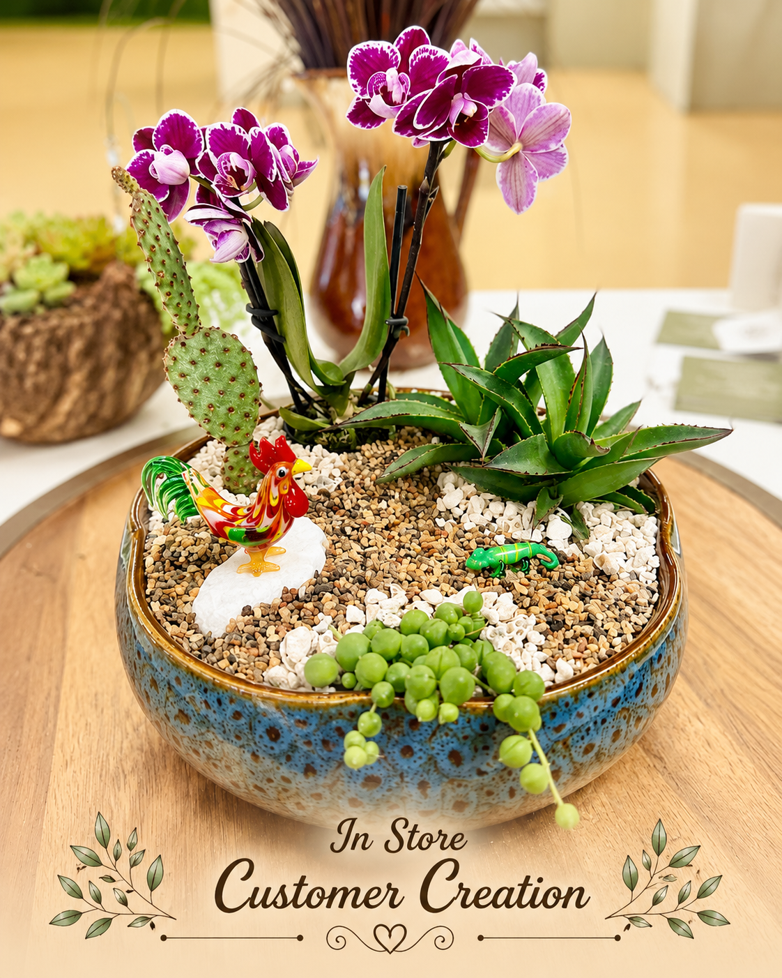 Mini Glass Rooster – Colorful Succulent Planter Accent & Kit Add-On