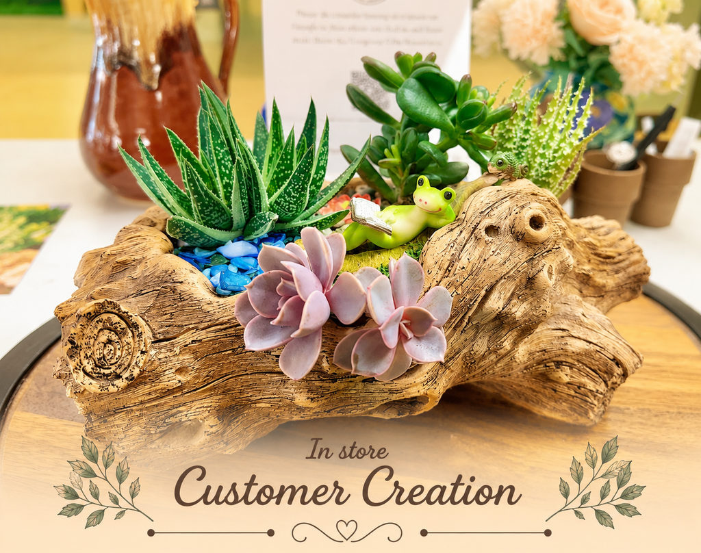 Wood Look Pot- Large Resin Log Planter with Drainage – Realistic