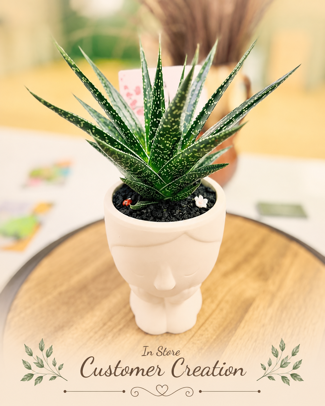 5" Sweet Girl Ceramic Face Planter with Drainage Hole - Optional String Of Pearls