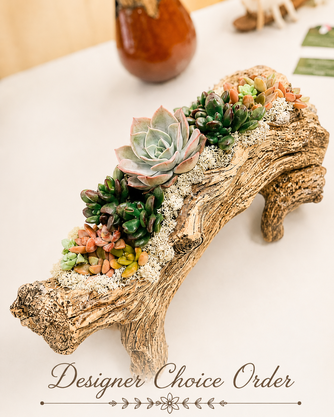 Light Driftwood Style Resin Planter with 3 Planting Areas –  Beach Wood Look - Drainage - Kit and arrangement option