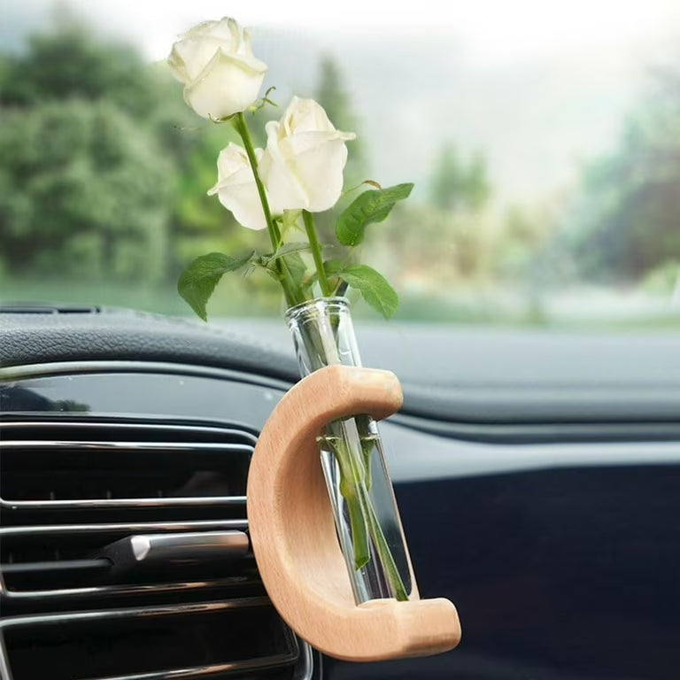 Car Vent Propagation Vase with fill bottle – Beech Wood & Glass Tube