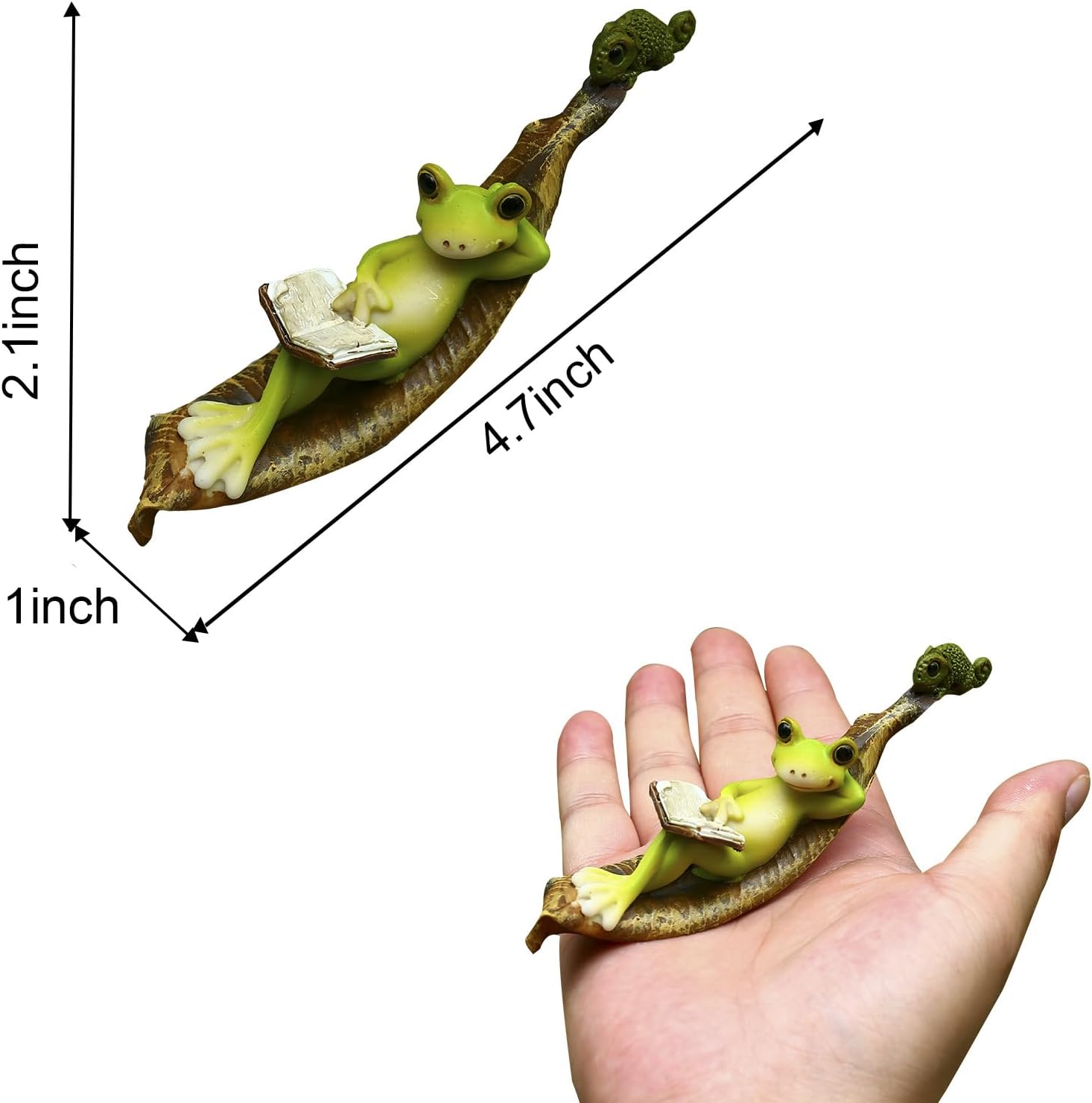 Houseplant decoration - Frog reading on a leaf with a cameleon friend  -  Unique Gift for plant lovers!