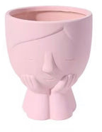 5" Sweet Girl Ceramic Face Planter with Drainage Hole - Optional String Of Pearls