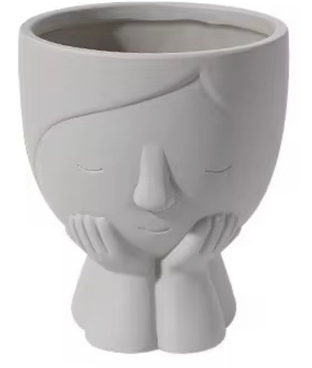 5" Sweet Girl Ceramic Face Planter with Drainage Hole - Optional String Of Pearls