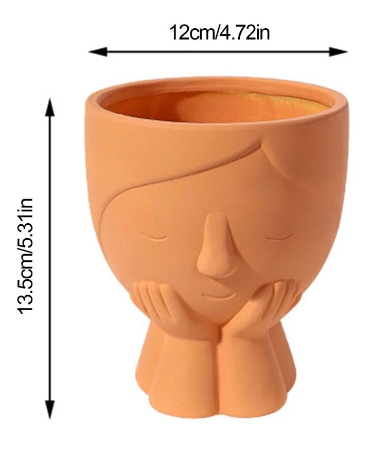 5" Sweet Girl Ceramic Face Planter with Drainage Hole - Optional String Of Pearls