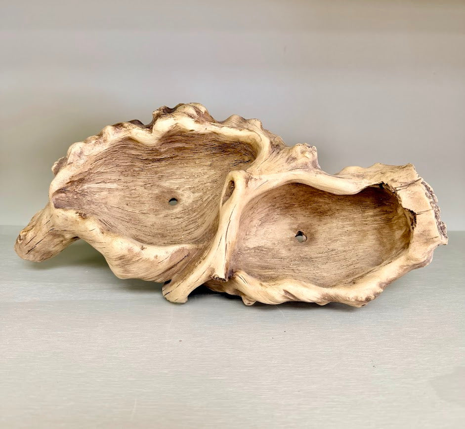 Light Driftwood Style Resin Planter with Two Planting Areas –  Beach Wood Look - Drainage - Arrangement Options