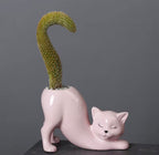 DIY Succulent Kit - Cat Tail Planter with Drainage Hole – Stretching Kitty Ceramic Succulent Pot