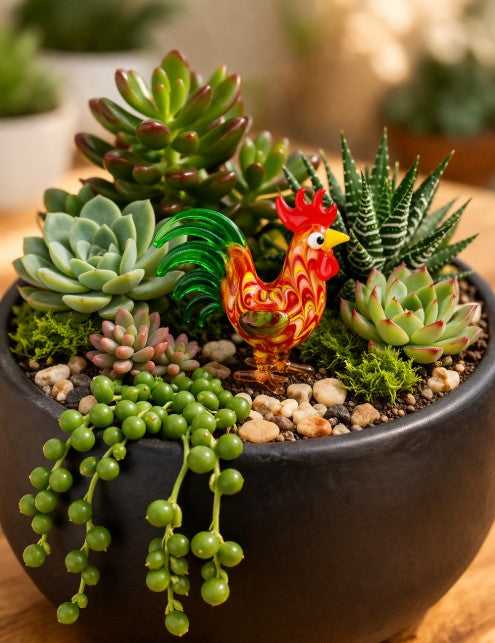 succulent planter kit Mini Glass Rooster – Colorful Succulent Planter Accent & Kit Add-On