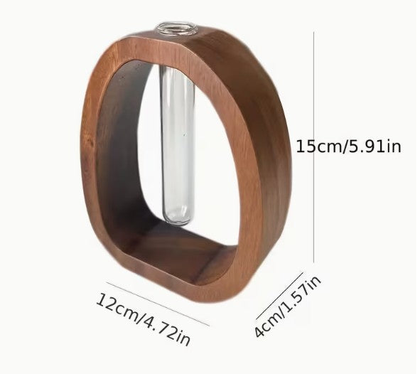 Minimalist Plant Propagation Vase with easy fill bottle – Walnut Wood