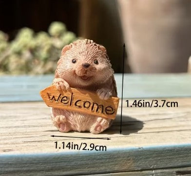 Hedgehog Fairy Garden Figurines – Reading, Welcome, Mushroom Hat