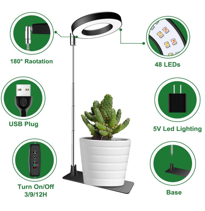 3.5" Full Spectrum Grow Light Ring – Auto On/Off Timer - 3 WHITE Modes
