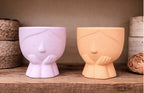 5" Sweet Girl Ceramic Face Planter with Drainage Hole - Optional String Of Pearls