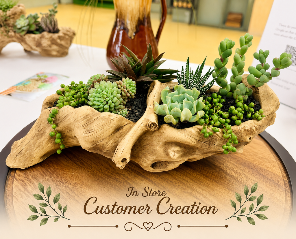Light Driftwood Style Resin Planter with Two Planting Areas –  Beach Wood Look - Drainage - Arrangement Options