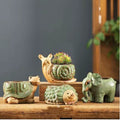 Set of 4 Small Animal Succulent Planters with Drainage – Turtle, Snail, Hedgehog & Elephant Ceramic Plant Pot Gift Set