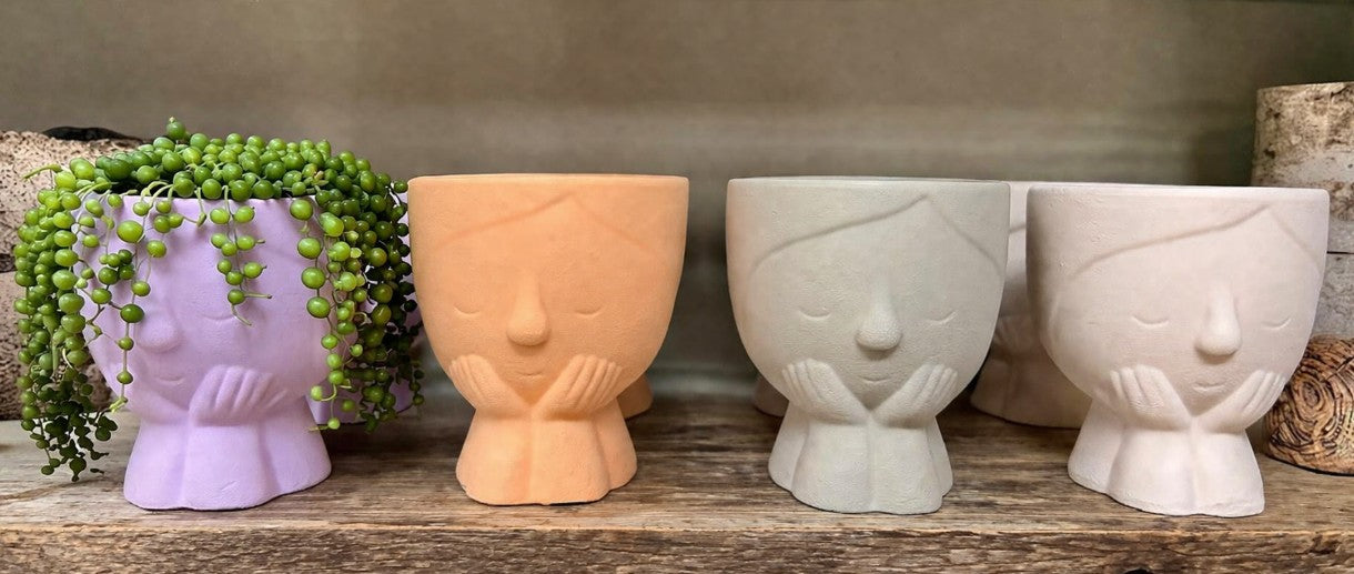 DIY Succulent Kit - 5" Sweet Girl Ceramic Face Planter with Drainage Hole