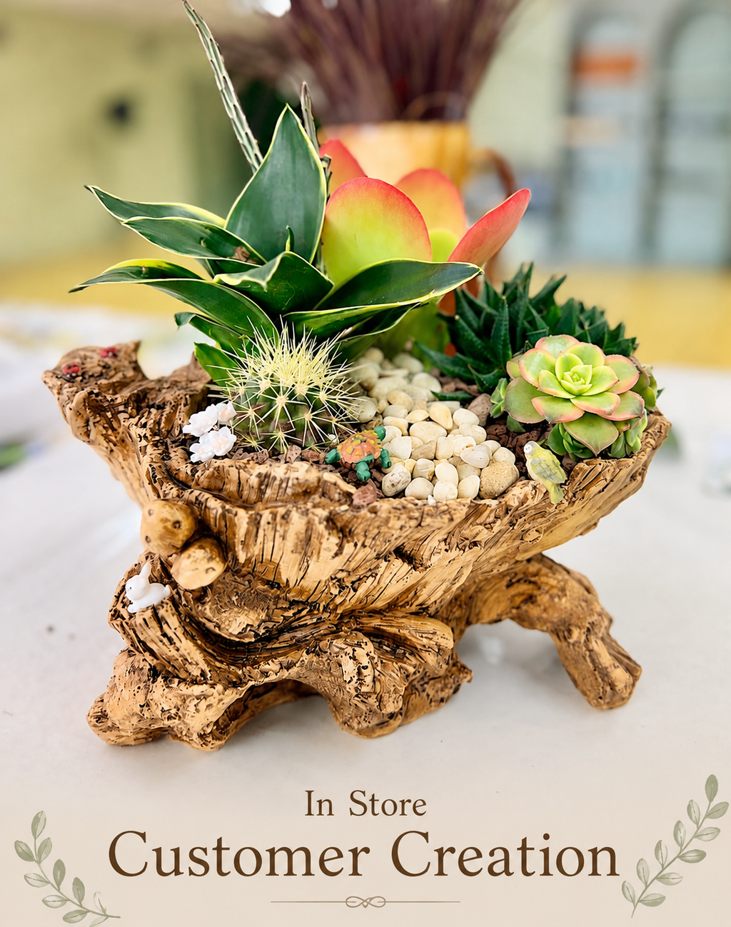 Large Driftwood Resin Succulent Planter with Drainage – 10.6" Woodland Style