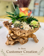 Large Driftwood Resin Succulent Planter with Drainage – 10.6" Woodland Style