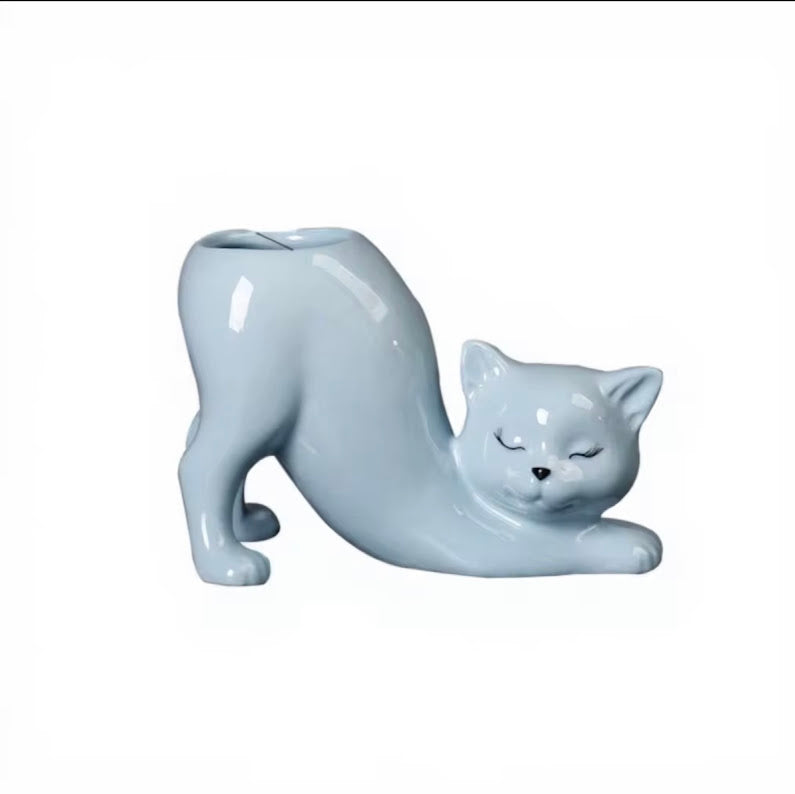 DIY Succulent Kit - Cat Tail Planter with Drainage Hole – Stretching Kitty Ceramic Succulent Pot