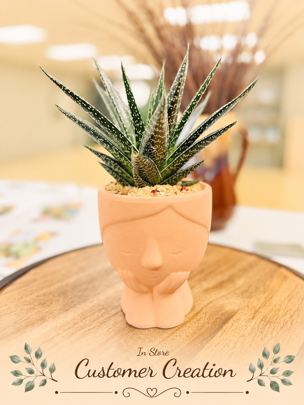 5" Sweet Girl Ceramic Face Planter with Drainage Hole - Optional String Of Pearls