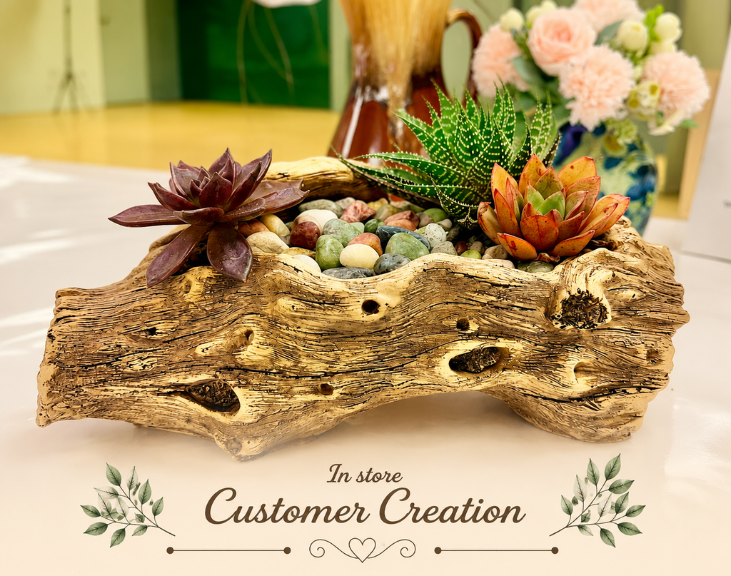 DIY Succulent Kit - Large Resin Log Planter with Drainage – Realistic Wood Look Succulent Planter
