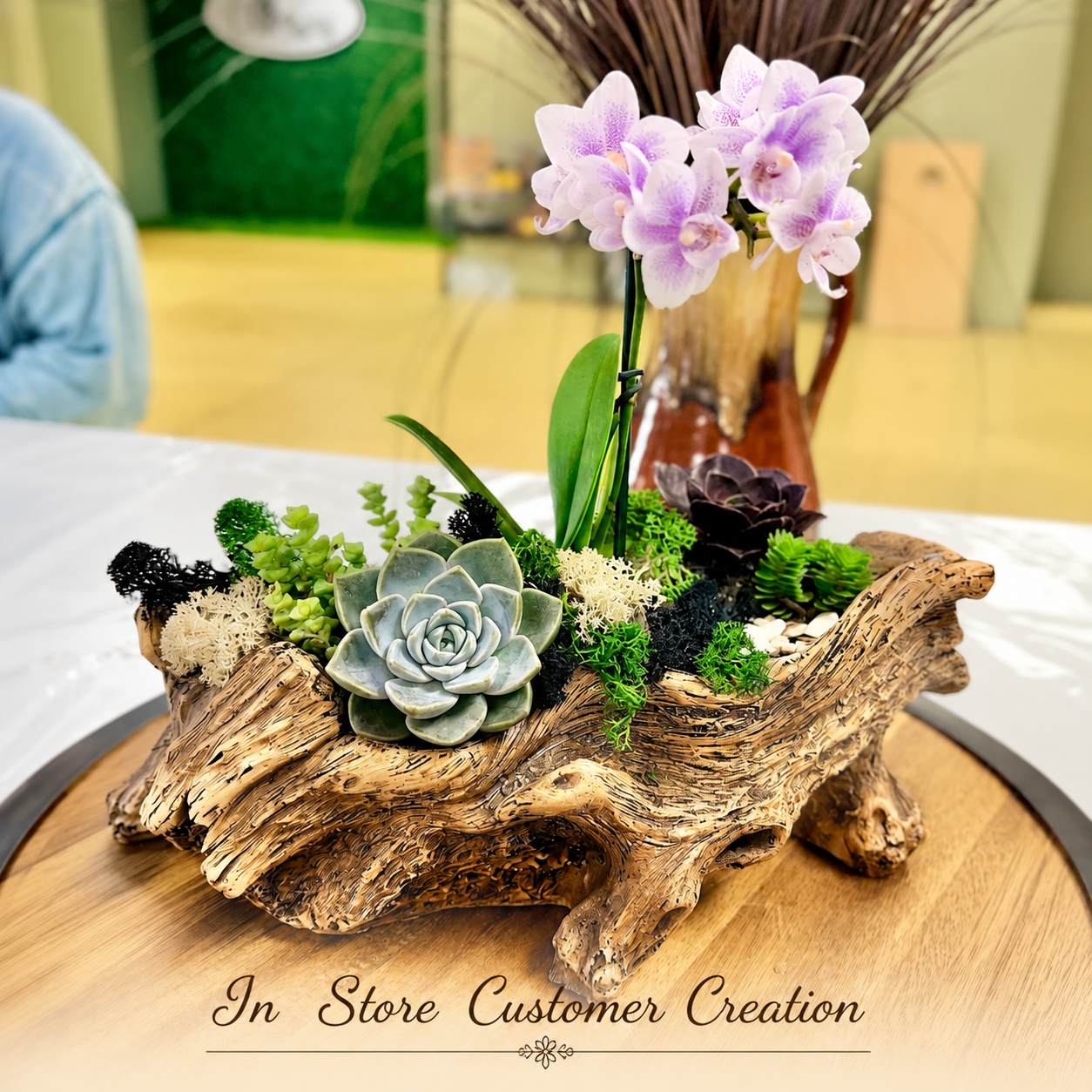Rustic Driftwood Log Succulent Planter with Drainage – Realistic Wood Look Resin Planter – Woodland Succulent Arrangement