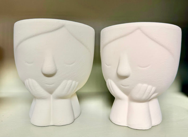 5" Sweet Girl Ceramic Face Planter with Drainage Hole - Optional String Of Pearls