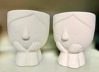 5" Sweet Girl Ceramic Face Planter with Drainage Hole - Optional String Of Pearls