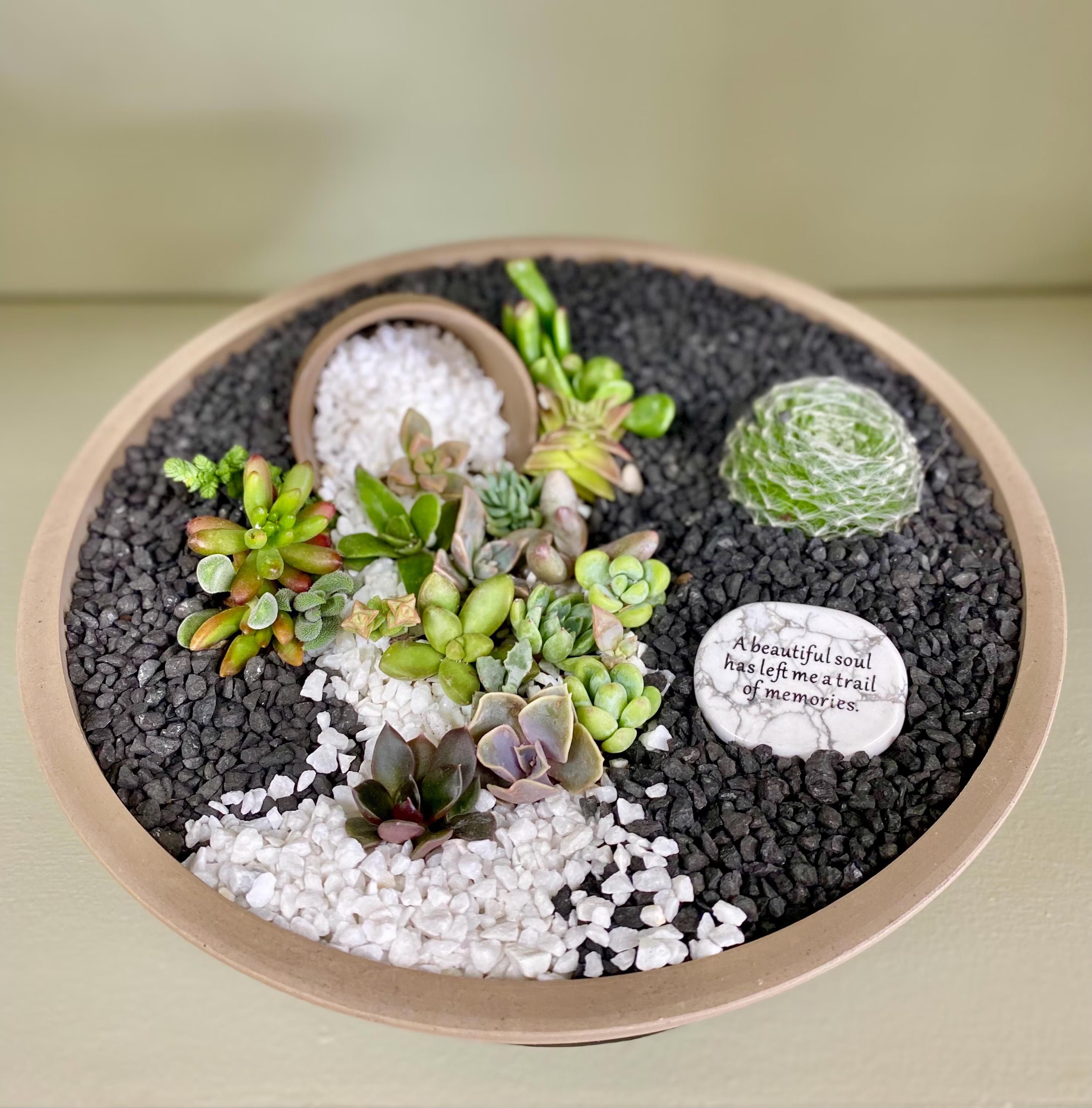 memorial succulents "A Beautiful Soul" Memorial Keepsake Stone – White Marble