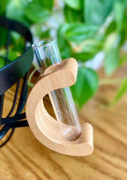 Car Vent Propagation Vase with fill bottle – Beech Wood & Glass Tube