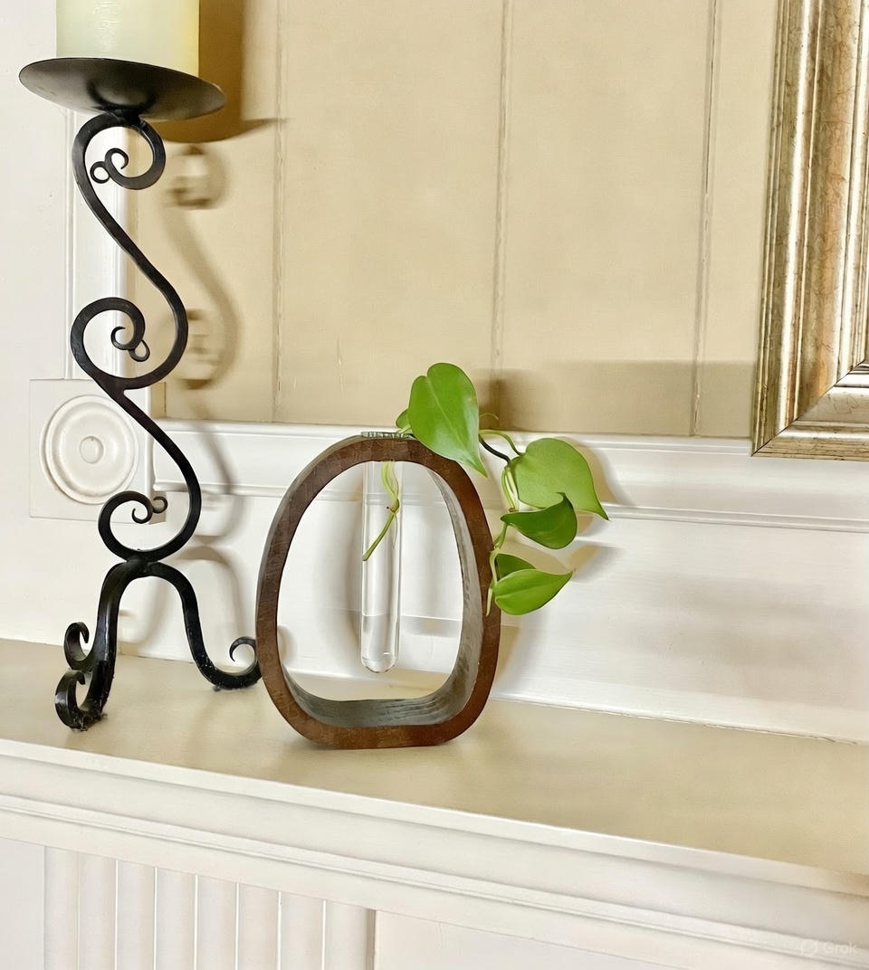 Minimalist Plant Propagation Vase with easy fill bottle – Walnut Wood