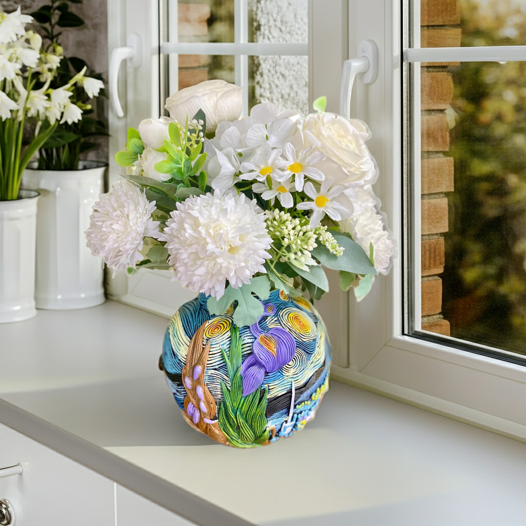 Artistic Painted Starry Night Resin Planter – Styling Bouquet Options