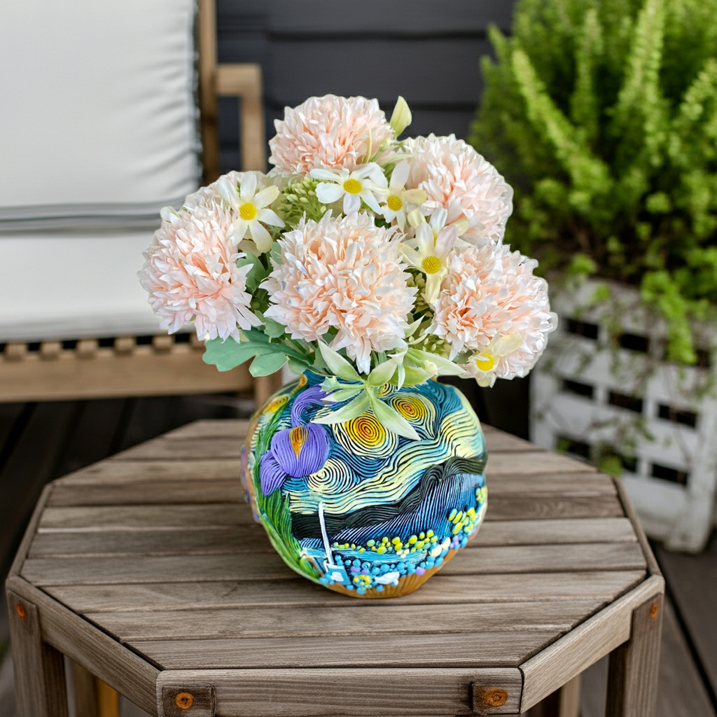 Artistic Painted Starry Night Resin Planter – Styling Bouquet Options