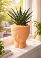 5" Sweet Girl Ceramic Face Planter with Drainage Hole - Optional String Of Pearls