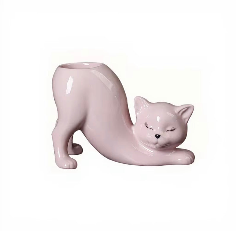 DIY Succulent Kit - Cat Tail Planter with Drainage Hole – Stretching Kitty Ceramic Succulent Pot