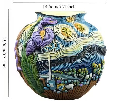 Beautiful colorful Starry Night–inspired relief planter with sculpted texture, used as a vase  or as a planter with drainage