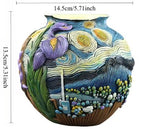 Beautiful colorful Starry Night–inspired relief planter with sculpted texture, used as a vase  or as a planter with drainage