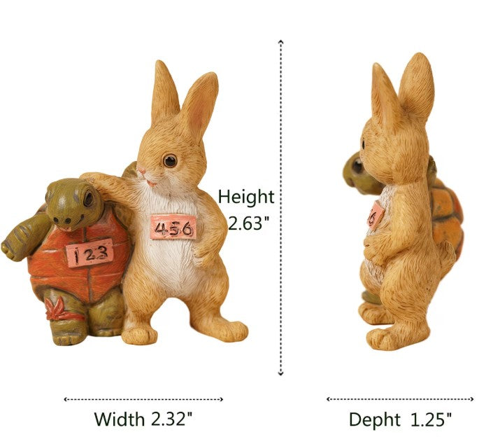 Tortoise & Hare Fairy Garden Figurine – Running Rabbit & Turtle Plant Decor – Marathon Runner Gift – Miniature Planter Decoration – Runner Friendship Gift